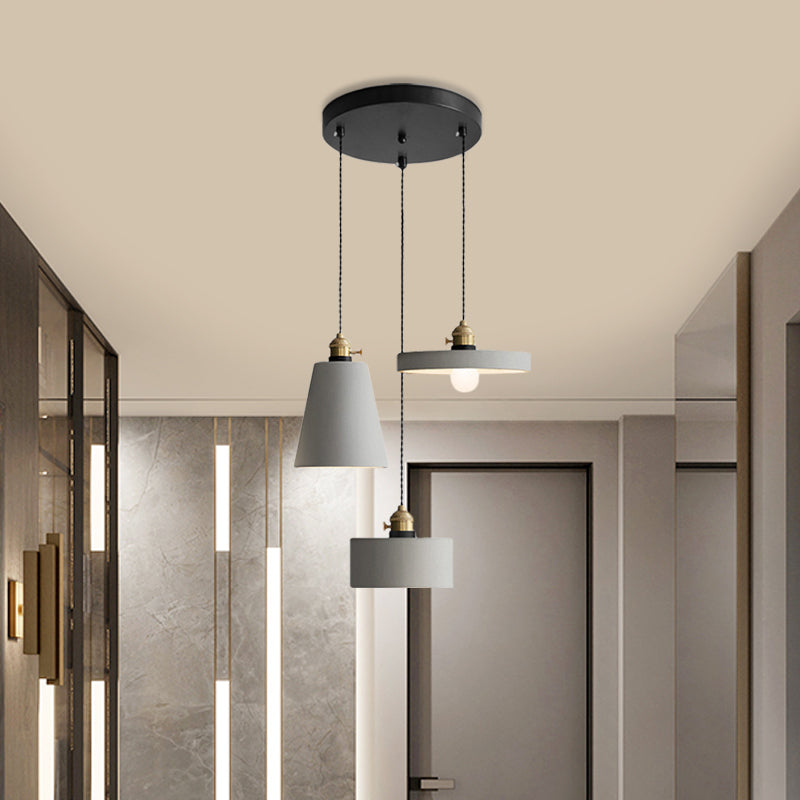 Industrial Geometric Multi Pendant 3 Lights Cement Hanging Ceiling Lamp in Grey with Round Canopy Clearhalo 'Ceiling Lights' 'Industrial Pendants' 'Industrial' 'Middle Century Pendants' 'Pendant Lights' 'Pendants' 'Tiffany' Lighting' 739237