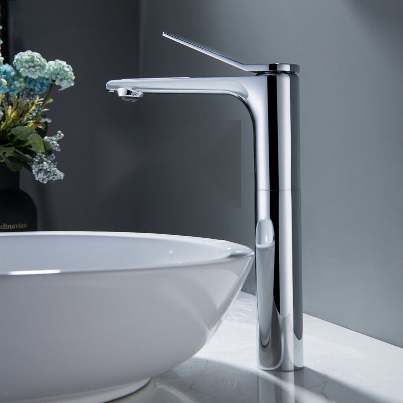 Circular Sink Faucet Scratch Resistant Single Lever Handle Vessel Sink Bathroom Faucet Chrome 11" Clearhalo 'Bathroom Remodel & Bathroom Fixtures' 'Bathroom Sink Faucets' 'Bathroom Sinks & Faucet Components' 'bathroom_sink_faucets' 'Home Improvement' 'home_improvement' 'home_improvement_bathroom_sink_faucets' 7392372