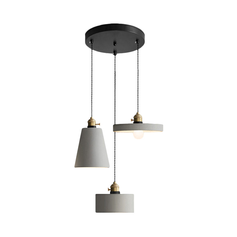 Industrial Geometric Multi Pendant 3 Lights Cement Hanging Ceiling Lamp in Grey with Round Canopy Clearhalo 'Ceiling Lights' 'Industrial Pendants' 'Industrial' 'Middle Century Pendants' 'Pendant Lights' 'Pendants' 'Tiffany' Lighting' 739238
