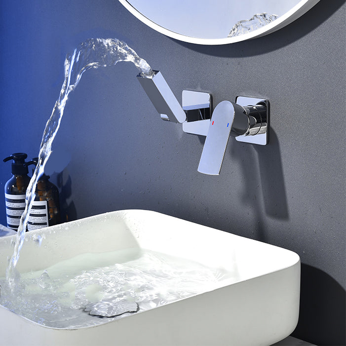 Waterfall Spout Bathroom Faucet Swivel Lever Handle 2 Holes Wall-Mounted Sink Faucet Clearhalo 'Bathroom Remodel & Bathroom Fixtures' 'Bathroom Sink Faucets' 'Bathroom Sinks & Faucet Components' 'bathroom_sink_faucets' 'Home Improvement' 'home_improvement' 'home_improvement_bathroom_sink_faucets' 7392393