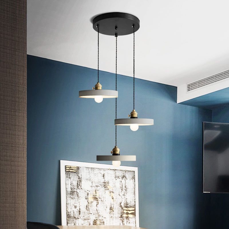 Grey 3 Heads Multi Ceiling Light Industrial Cement Cone/Bell/Drum Pendant Lamp Fixture, 3"/5"/6" H Clearhalo 'Ceiling Lights' 'Industrial Pendants' 'Industrial' 'Middle Century Pendants' 'Pendant Lights' 'Pendants' 'Tiffany' Lighting' 739240