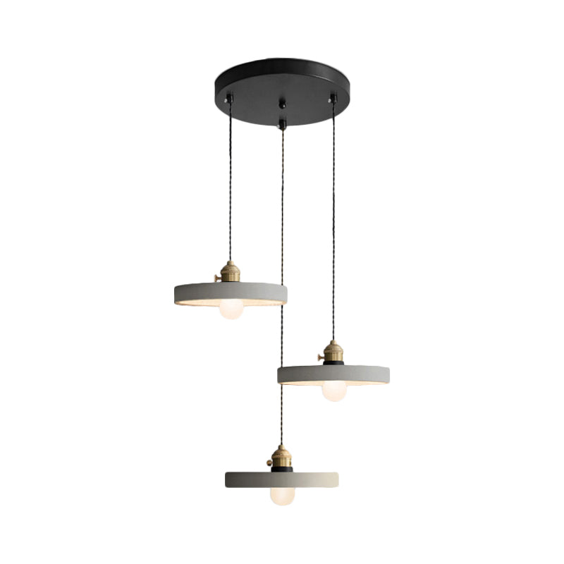 Grey 3 Heads Multi Ceiling Light Industrial Cement Cone/Bell/Drum Pendant Lamp Fixture, 3"/5"/6" H Clearhalo 'Ceiling Lights' 'Industrial Pendants' 'Industrial' 'Middle Century Pendants' 'Pendant Lights' 'Pendants' 'Tiffany' Lighting' 739241
