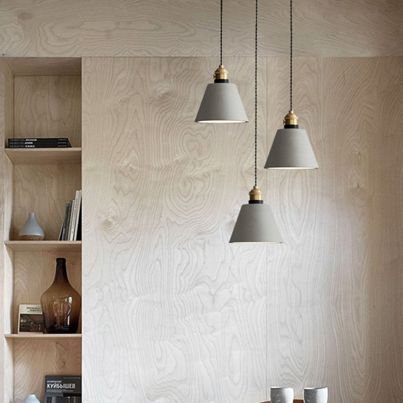 Grey 3 Heads Multi Ceiling Light Industrial Cement Cone/Bell/Drum Pendant Lamp Fixture, 3"/5"/6" H Clearhalo 'Ceiling Lights' 'Industrial Pendants' 'Industrial' 'Middle Century Pendants' 'Pendant Lights' 'Pendants' 'Tiffany' Lighting' 739245
