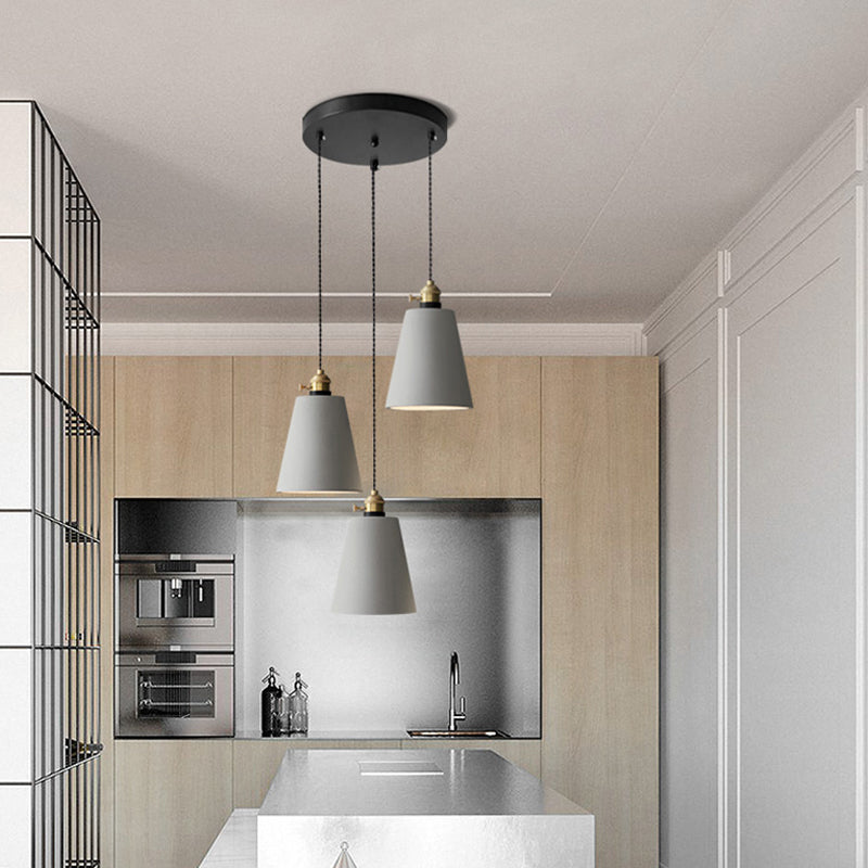Grey 3 Heads Multi Ceiling Light Industrial Cement Cone/Bell/Drum Pendant Lamp Fixture, 3"/5"/6" H Clearhalo 'Ceiling Lights' 'Industrial Pendants' 'Industrial' 'Middle Century Pendants' 'Pendant Lights' 'Pendants' 'Tiffany' Lighting' 739250