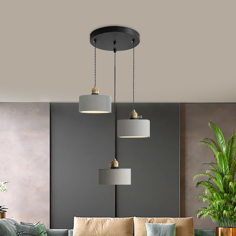 Grey 3 Heads Multi Ceiling Light Industrial Cement Cone/Bell/Drum Pendant Lamp Fixture, 3"/5"/6" H Clearhalo 'Ceiling Lights' 'Industrial Pendants' 'Industrial' 'Middle Century Pendants' 'Pendant Lights' 'Pendants' 'Tiffany' Lighting' 739254