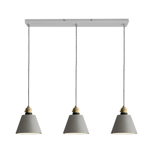 3-Light Multi Pendant Light Vintage Restaurant Hanging Lamp Kit with Bell/Cone/Drum Cement Shade in Grey, 3"/5"/6" Height Clearhalo 'Ceiling Lights' 'Industrial Pendants' 'Industrial' 'Middle Century Pendants' 'Pendant Lights' 'Pendants' 'Tiffany' Lighting' 739265