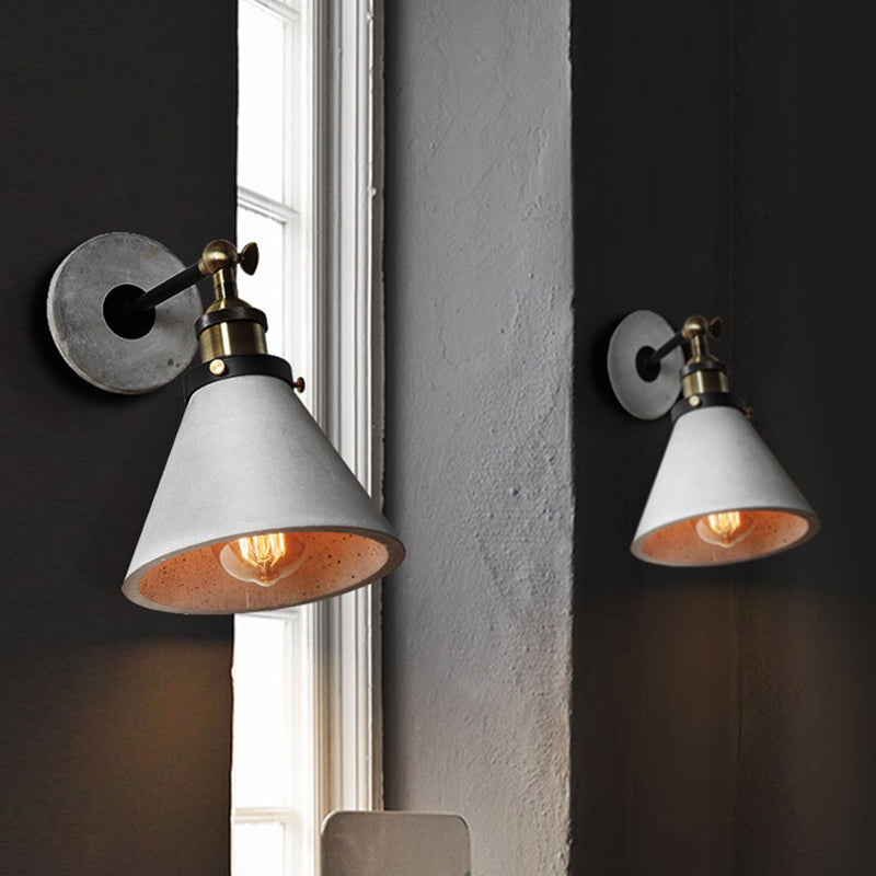 Grey Cone/Bowl/Dome Wall Light Sconce Vintage Cement 1 Light Kitchen Rotatable Wall Mounted Lamp Grey Cone Clearhalo 'Industrial wall lights' 'Industrial' 'Middle century wall lights' 'Tiffany' 'Wall Lamps & Sconces' 'Wall Lights' Lighting' 739282