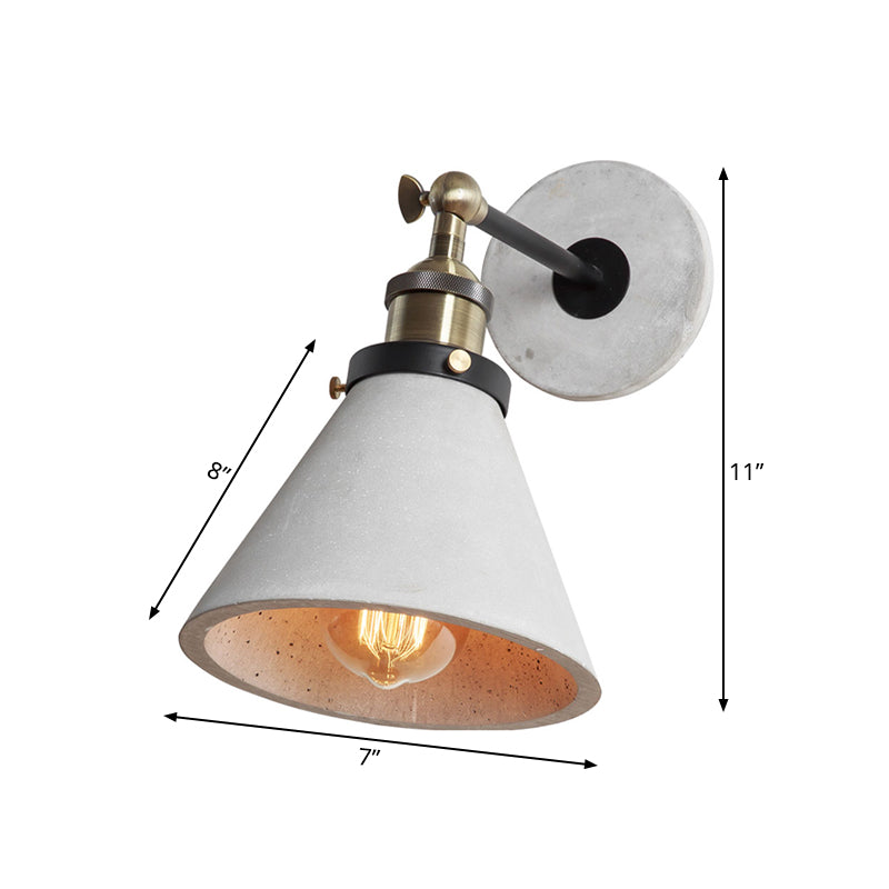 Grey Cone/Bowl/Dome Wall Light Sconce Vintage Cement 1 Light Kitchen Rotatable Wall Mounted Lamp Clearhalo 'Industrial wall lights' 'Industrial' 'Middle century wall lights' 'Tiffany' 'Wall Lamps & Sconces' 'Wall Lights' Lighting' 739285
