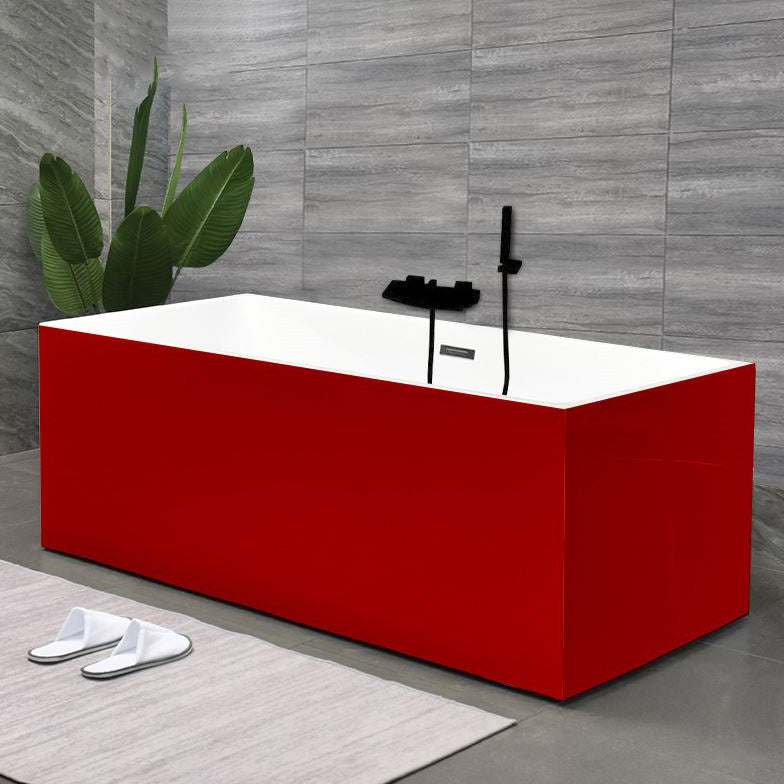 Back to Wall Bath Rectangular Antique Finish Soaking Modern Bath Tub Red Tub with Wall Mounted Faucets Clearhalo 'Bathroom Remodel & Bathroom Fixtures' 'Bathtubs' 'Home Improvement' 'home_improvement' 'home_improvement_bathtubs' 'Showers & Bathtubs' 7393039