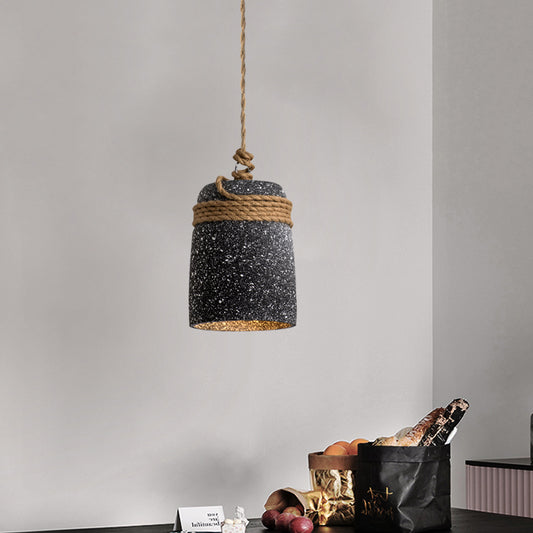 Cement Bell Pendant Lighting Antiqued 1 Bulb Restaurant Ceiling Lamp in Black/Grey/White with Rope Rod Clearhalo 'Ceiling Lights' 'Industrial Pendants' 'Industrial' 'Middle Century Pendants' 'Pendant Lights' 'Pendants' 'Tiffany' Lighting' 739306