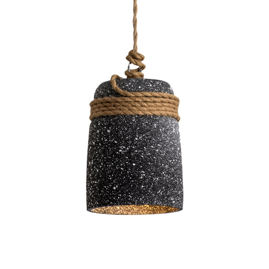 Cement Bell Pendant Lighting Antiqued 1 Bulb Restaurant Ceiling Lamp in Black/Grey/White with Rope Rod Clearhalo 'Ceiling Lights' 'Industrial Pendants' 'Industrial' 'Middle Century Pendants' 'Pendant Lights' 'Pendants' 'Tiffany' Lighting' 739307