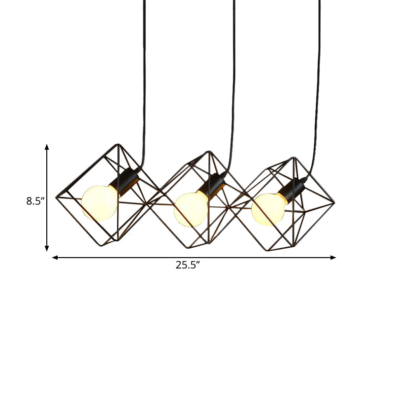 Iron Black Multiple Hanging Light Cube Cage 3 Bulbs Industrial-Style Pendant Lamp Clearhalo 'Art Deco Pendants' 'Black' 'Cast Iron' 'Ceiling Lights' 'Ceramic' 'Crystal' 'Industrial Pendants' 'Industrial' 'Metal' 'Middle Century Pendants' 'Pendant Lights' 'Pendants' 'Rustic Pendants' 'Tiffany' Lighting' 739319