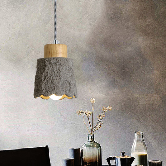 5"/5.5" Wide 1 Bulb Cup Shape Mini Hanging Light Vintage Grey and Wood Cement Ceiling Lamp Grey 5.5" Clearhalo 'Ceiling Lights' 'Industrial Pendants' 'Industrial' 'Middle Century Pendants' 'Pendant Lights' 'Pendants' 'Tiffany' Lighting' 739320