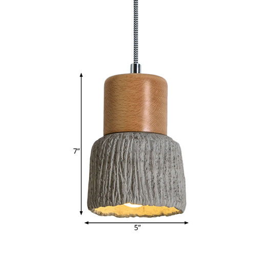 5"/5.5" Wide 1 Bulb Cup Shape Mini Hanging Light Vintage Grey and Wood Cement Ceiling Lamp Clearhalo 'Ceiling Lights' 'Industrial Pendants' 'Industrial' 'Middle Century Pendants' 'Pendant Lights' 'Pendants' 'Tiffany' Lighting' 739328