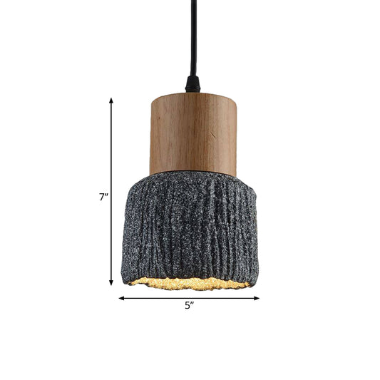 Antiqued Cup-Shape Ceiling Light 1 Head Cement Hanging Pendant Lamp in Silver/Black/Bronze and Wood Clearhalo 'Ceiling Lights' 'Industrial Pendants' 'Industrial' 'Middle Century Pendants' 'Pendant Lights' 'Pendants' 'Tiffany' Lighting' 739332