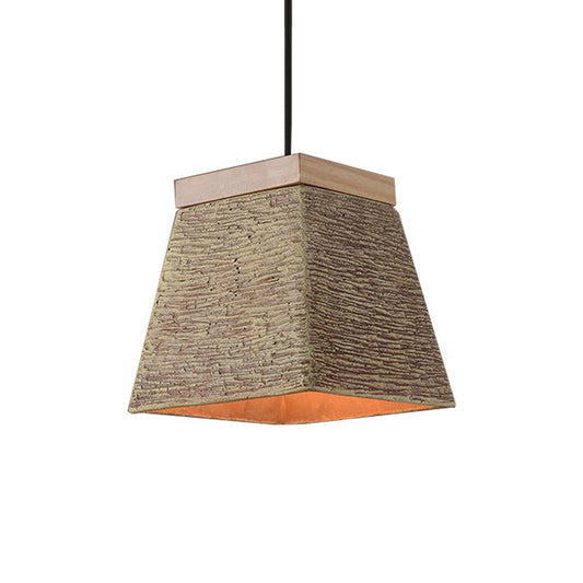 Brown 1 Bulb Ceiling Lighting Vintage Cement Trapezoid Hanging Lamp Fixture with Wood Top Clearhalo 'Ceiling Lights' 'Industrial Pendants' 'Industrial' 'Middle Century Pendants' 'Pendant Lights' 'Pendants' 'Tiffany' Lighting' 739348
