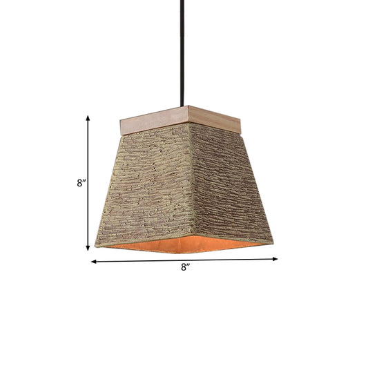 Brown 1 Bulb Ceiling Lighting Vintage Cement Trapezoid Hanging Lamp Fixture with Wood Top Clearhalo 'Ceiling Lights' 'Industrial Pendants' 'Industrial' 'Middle Century Pendants' 'Pendant Lights' 'Pendants' 'Tiffany' Lighting' 739349