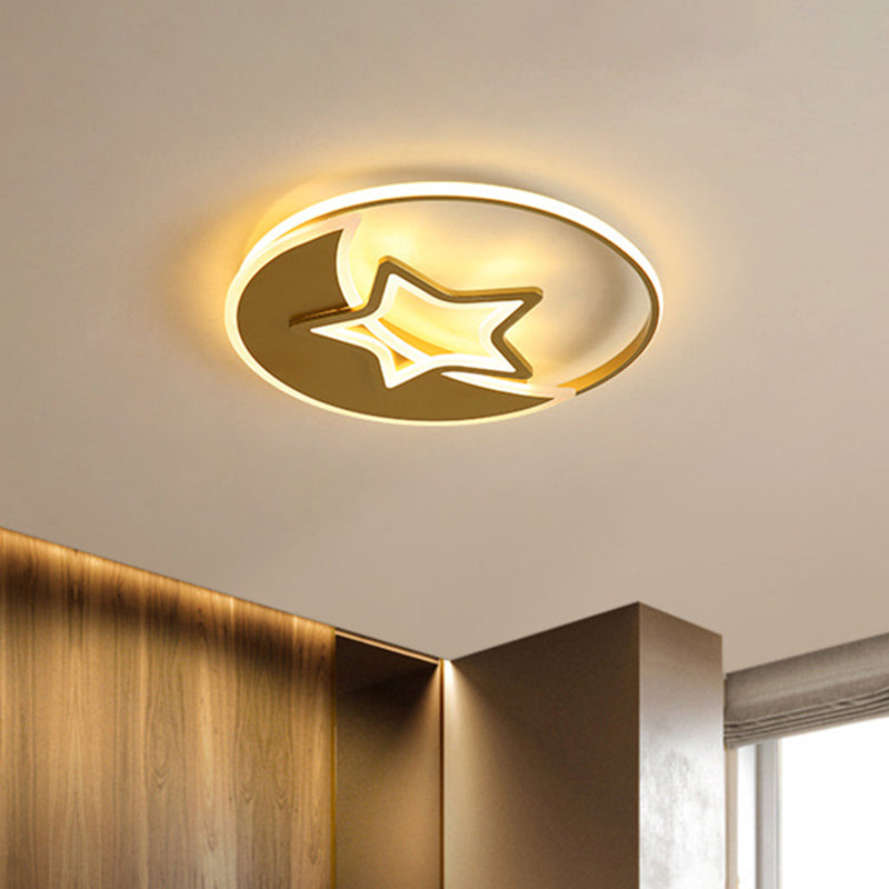 LED Living Room Ceiling Lamp Contemporary Gold Finish Flush Mount Fixture with Star/Loving Heart Acrylic Shade Gold Star Clearhalo 'Ceiling Lights' 'Close To Ceiling Lights' 'Close to ceiling' 'Flush mount' Lighting' 739386