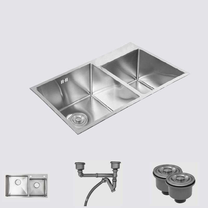 Stainless Steel Kitchen Sink Contemporary Double Bowl Kitchen Sink Sink Only None Clearhalo 'Home Improvement' 'home_improvement' 'home_improvement_kitchen_sinks' 'Kitchen Remodel & Kitchen Fixtures' 'Kitchen Sinks & Faucet Components' 'Kitchen Sinks' 'kitchen_sinks' 7393935
