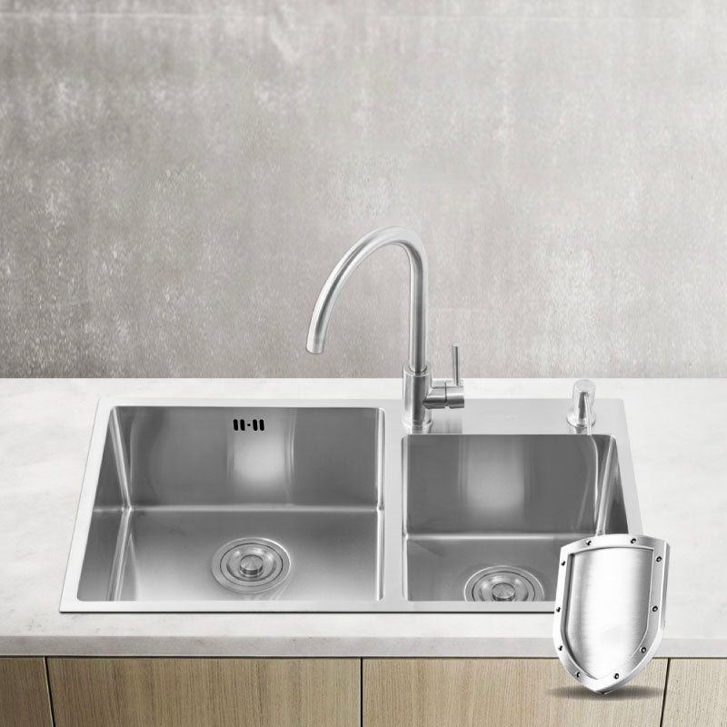 Stainless Steel Kitchen Sink Contemporary Double Bowl Kitchen Sink Clearhalo 'Home Improvement' 'home_improvement' 'home_improvement_kitchen_sinks' 'Kitchen Remodel & Kitchen Fixtures' 'Kitchen Sinks & Faucet Components' 'Kitchen Sinks' 'kitchen_sinks' 7393937