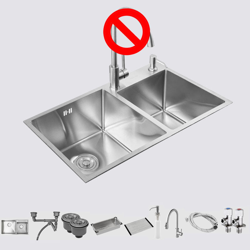 Stainless Steel Kitchen Sink Contemporary Double Bowl Kitchen Sink Sink with Faucet Pull Out Faucet Clearhalo 'Home Improvement' 'home_improvement' 'home_improvement_kitchen_sinks' 'Kitchen Remodel & Kitchen Fixtures' 'Kitchen Sinks & Faucet Components' 'Kitchen Sinks' 'kitchen_sinks' 7393938