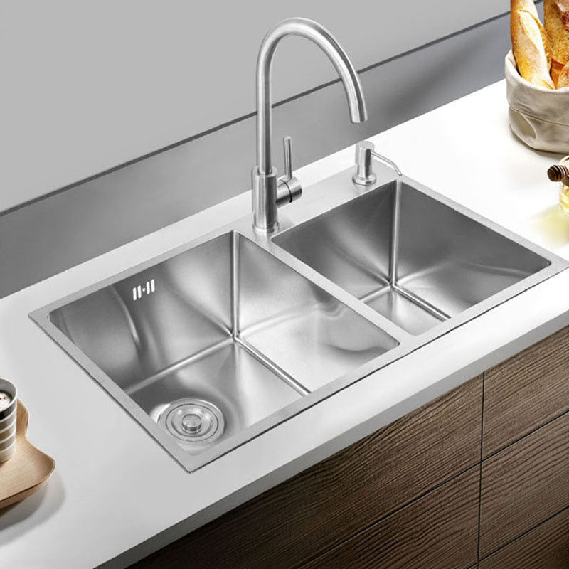 Stainless Steel Kitchen Sink Contemporary Double Bowl Kitchen Sink Clearhalo 'Home Improvement' 'home_improvement' 'home_improvement_kitchen_sinks' 'Kitchen Remodel & Kitchen Fixtures' 'Kitchen Sinks & Faucet Components' 'Kitchen Sinks' 'kitchen_sinks' 7393939