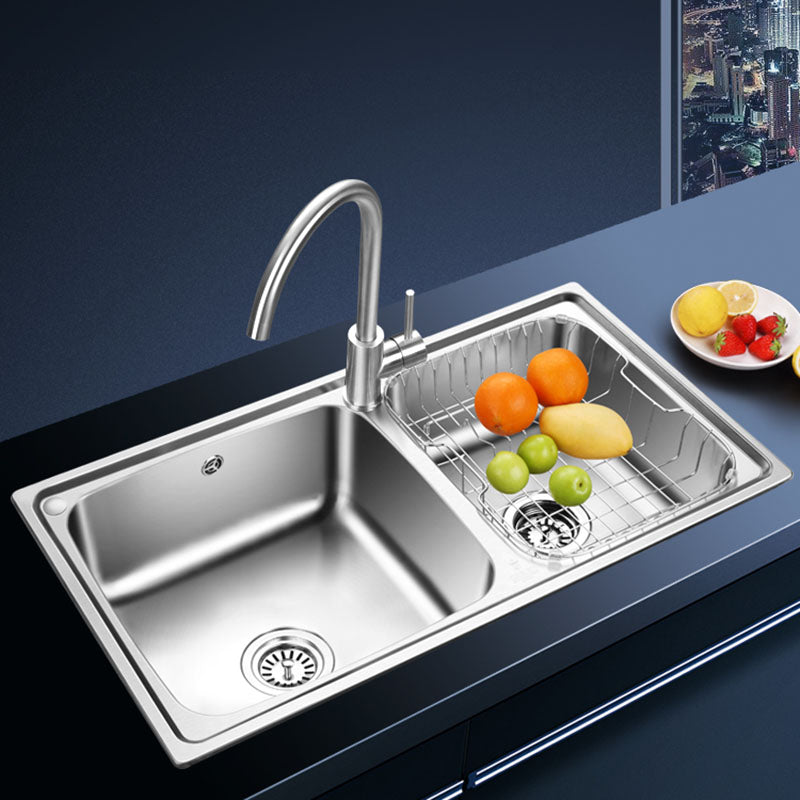 Double Bowl Kitchen Sink Stainless Steel Kitchen with Faucet Included Clearhalo 'Home Improvement' 'home_improvement' 'home_improvement_kitchen_sinks' 'Kitchen Remodel & Kitchen Fixtures' 'Kitchen Sinks & Faucet Components' 'Kitchen Sinks' 'kitchen_sinks' 7393952