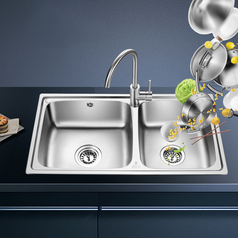 Double Bowl Kitchen Sink Stainless Steel Kitchen with Faucet Included Clearhalo 'Home Improvement' 'home_improvement' 'home_improvement_kitchen_sinks' 'Kitchen Remodel & Kitchen Fixtures' 'Kitchen Sinks & Faucet Components' 'Kitchen Sinks' 'kitchen_sinks' 7393953