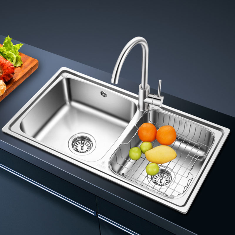 Double Bowl Kitchen Sink Stainless Steel Kitchen with Faucet Included Clearhalo 'Home Improvement' 'home_improvement' 'home_improvement_kitchen_sinks' 'Kitchen Remodel & Kitchen Fixtures' 'Kitchen Sinks & Faucet Components' 'Kitchen Sinks' 'kitchen_sinks' 7393954