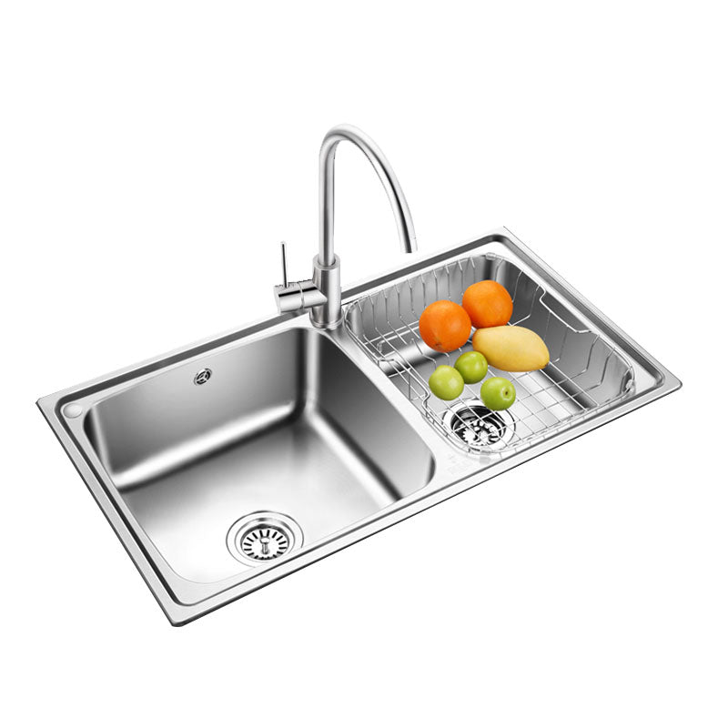 Double Bowl Kitchen Sink Stainless Steel Kitchen with Faucet Included Clearhalo 'Home Improvement' 'home_improvement' 'home_improvement_kitchen_sinks' 'Kitchen Remodel & Kitchen Fixtures' 'Kitchen Sinks & Faucet Components' 'Kitchen Sinks' 'kitchen_sinks' 7393955