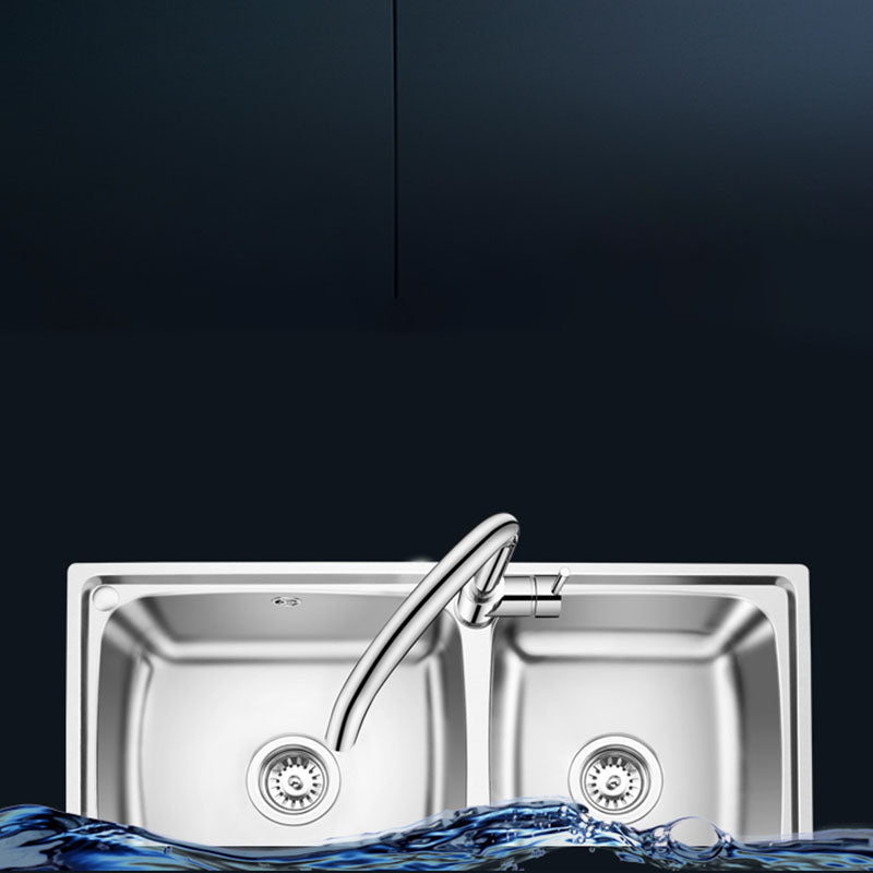 Double Bowl Kitchen Sink Stainless Steel Kitchen with Faucet Included Clearhalo 'Home Improvement' 'home_improvement' 'home_improvement_kitchen_sinks' 'Kitchen Remodel & Kitchen Fixtures' 'Kitchen Sinks & Faucet Components' 'Kitchen Sinks' 'kitchen_sinks' 7393956