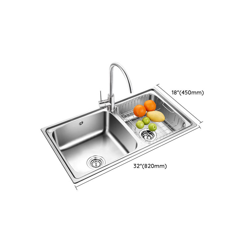 Double Bowl Kitchen Sink Stainless Steel Kitchen with Faucet Included Clearhalo 'Home Improvement' 'home_improvement' 'home_improvement_kitchen_sinks' 'Kitchen Remodel & Kitchen Fixtures' 'Kitchen Sinks & Faucet Components' 'Kitchen Sinks' 'kitchen_sinks' 7393961