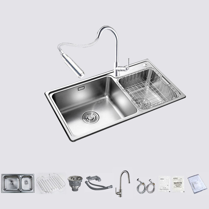 Stainless Steel Kitchen Sink Double Bowl Kitchen Sink with Drain Assembly 31"L x 17"W x 8"H Sink with Faucet Pull Out Faucet Clearhalo 'Home Improvement' 'home_improvement' 'home_improvement_kitchen_sinks' 'Kitchen Remodel & Kitchen Fixtures' 'Kitchen Sinks & Faucet Components' 'Kitchen Sinks' 'kitchen_sinks' 7393979