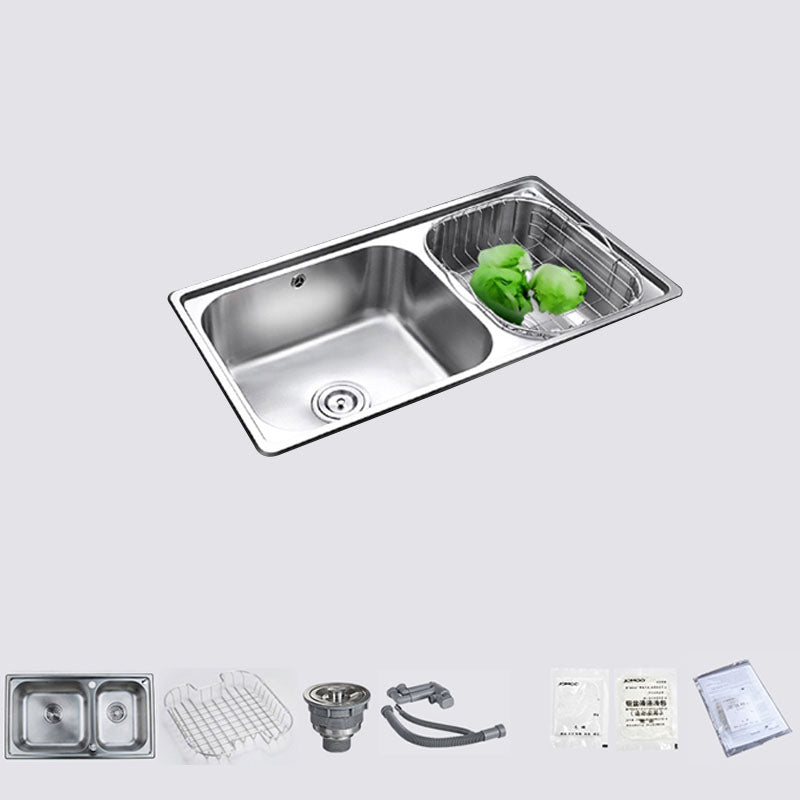 Stainless Steel Kitchen Sink Double Bowl Kitchen Sink with Drain Assembly 32"L x 18"W x 8"H Sink Only None Clearhalo 'Home Improvement' 'home_improvement' 'home_improvement_kitchen_sinks' 'Kitchen Remodel & Kitchen Fixtures' 'Kitchen Sinks & Faucet Components' 'Kitchen Sinks' 'kitchen_sinks' 7393981