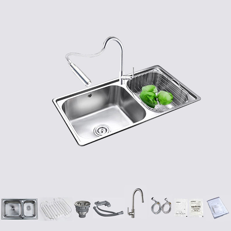 Stainless Steel Kitchen Sink Double Bowl Kitchen Sink with Drain Assembly 32"L x 18"W x 8"H Sink with Faucet Pull Out Faucet Clearhalo 'Home Improvement' 'home_improvement' 'home_improvement_kitchen_sinks' 'Kitchen Remodel & Kitchen Fixtures' 'Kitchen Sinks & Faucet Components' 'Kitchen Sinks' 'kitchen_sinks' 7393983