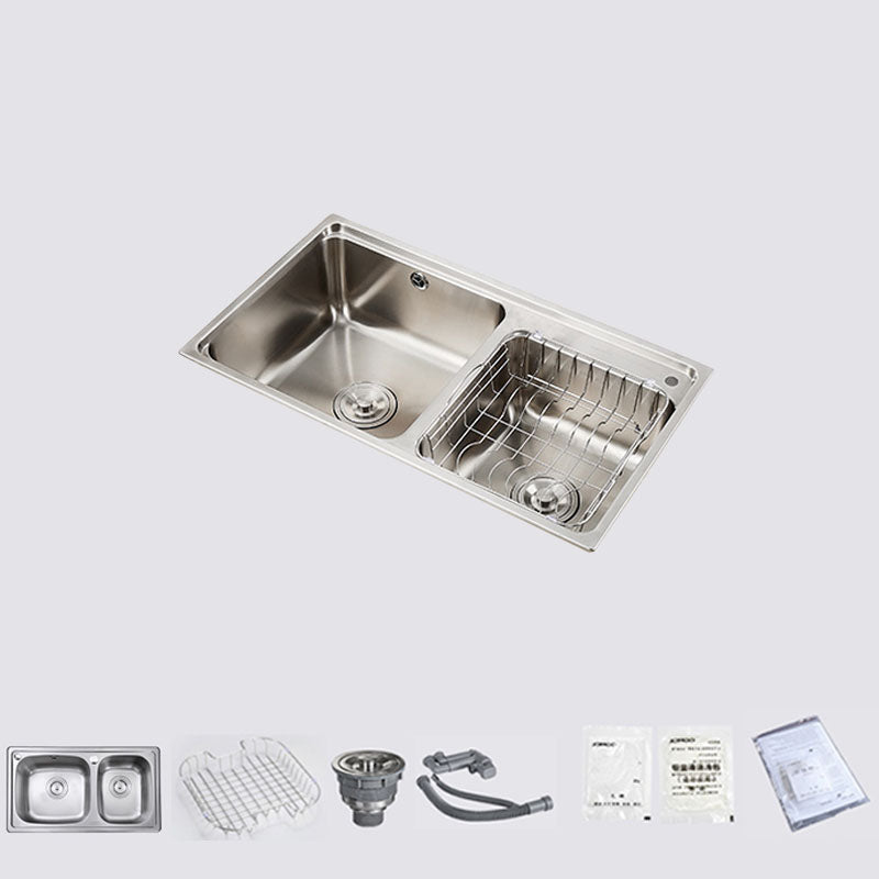 Stainless Steel Kitchen Sink Double Bowl Kitchen Sink with Drain Assembly 30"L x 17"W x 8"H Sink Only None Clearhalo 'Home Improvement' 'home_improvement' 'home_improvement_kitchen_sinks' 'Kitchen Remodel & Kitchen Fixtures' 'Kitchen Sinks & Faucet Components' 'Kitchen Sinks' 'kitchen_sinks' 7393986