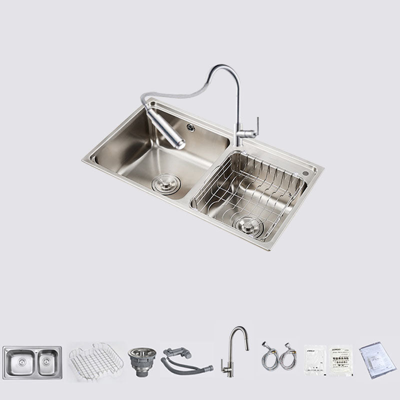 Stainless Steel Kitchen Sink Double Bowl Kitchen Sink with Drain Assembly 30"L x 17"W x 8"H Sink with Faucet Pull Out Faucet Clearhalo 'Home Improvement' 'home_improvement' 'home_improvement_kitchen_sinks' 'Kitchen Remodel & Kitchen Fixtures' 'Kitchen Sinks & Faucet Components' 'Kitchen Sinks' 'kitchen_sinks' 7393989