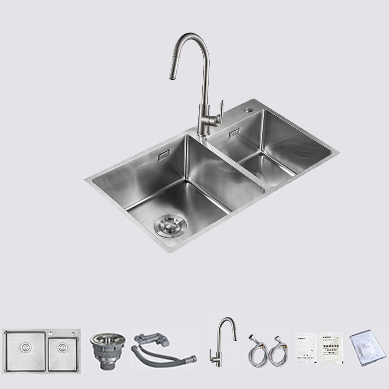 Stainless Steel Kitchen Sink Double Bowl Kitchen Sink with Drain Assembly 31"L x 18"W x 9"H Sink with Faucet Pull Out Faucet Clearhalo 'Home Improvement' 'home_improvement' 'home_improvement_kitchen_sinks' 'Kitchen Remodel & Kitchen Fixtures' 'Kitchen Sinks & Faucet Components' 'Kitchen Sinks' 'kitchen_sinks' 7393994
