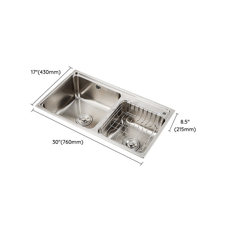 Stainless Steel Kitchen Sink Double Bowl Kitchen Sink with Drain Assembly Clearhalo 'Home Improvement' 'home_improvement' 'home_improvement_kitchen_sinks' 'Kitchen Remodel & Kitchen Fixtures' 'Kitchen Sinks & Faucet Components' 'Kitchen Sinks' 'kitchen_sinks' 7393995