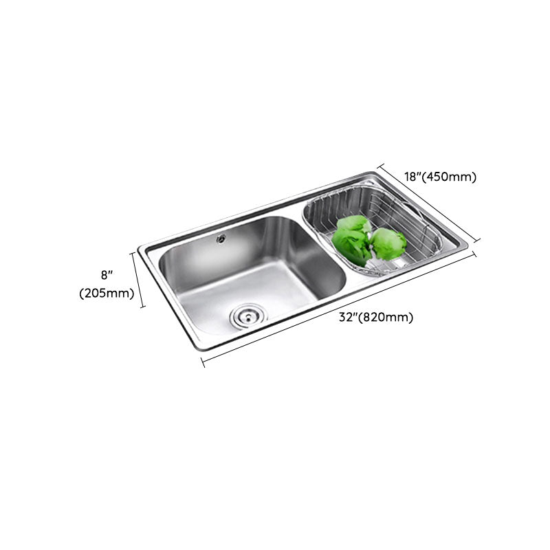 Stainless Steel Kitchen Sink Double Bowl Kitchen Sink with Drain Assembly Clearhalo 'Home Improvement' 'home_improvement' 'home_improvement_kitchen_sinks' 'Kitchen Remodel & Kitchen Fixtures' 'Kitchen Sinks & Faucet Components' 'Kitchen Sinks' 'kitchen_sinks' 7393997