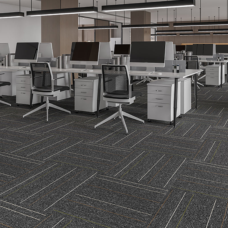 Indoor Carpet Tile Level Loop Non-Skid Carpet Tiles with Waterproof Gray White Striped 40-Piece Set Clearhalo 'Carpet Tiles & Carpet Squares' 'carpet_tiles_carpet_squares' 'Flooring 'Home Improvement' 'home_improvement' 'home_improvement_carpet_tiles_carpet_squares' Walls and Ceiling' 7394080