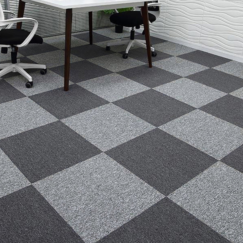 Indoor Carpet Tile Level Loop Non-Skid Carpet Tiles with Waterproof Gray Plaid 40-Piece Set Asphalt Clearhalo 'Carpet Tiles & Carpet Squares' 'carpet_tiles_carpet_squares' 'Flooring 'Home Improvement' 'home_improvement' 'home_improvement_carpet_tiles_carpet_squares' Walls and Ceiling' 7394104