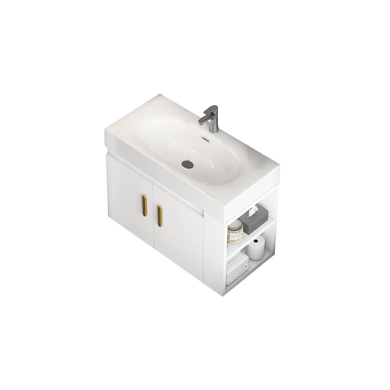 Glam White Ceramic Bathroom Vanity Single-Sink Oval Wall Mount Vanity Set Vanity & Faucet 28"L x 15"W x 19"H Clearhalo 'Bathroom Remodel & Bathroom Fixtures' 'Bathroom Vanities' 'bathroom_vanities' 'Home Improvement' 'home_improvement' 'home_improvement_bathroom_vanities' 7394893