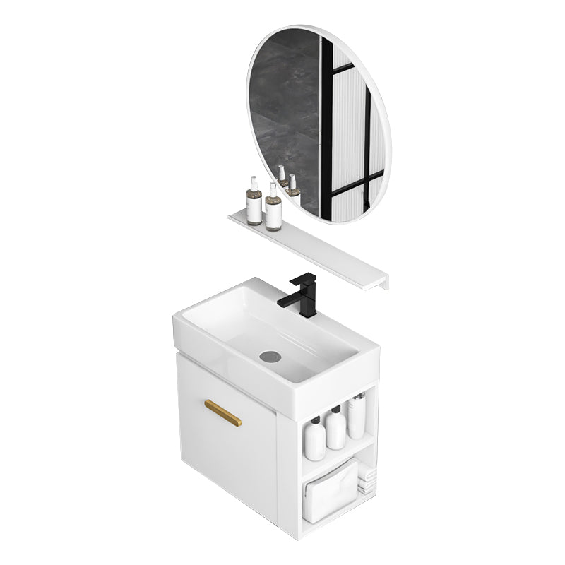 Modern Single Sink Vanity Set Wall Mount White Ceramic Vanity Vanity & Faucet & Mirrors 20"L x 14"W x 20"H Clearhalo 'Bathroom Remodel & Bathroom Fixtures' 'Bathroom Vanities' 'bathroom_vanities' 'Home Improvement' 'home_improvement' 'home_improvement_bathroom_vanities' 7394911
