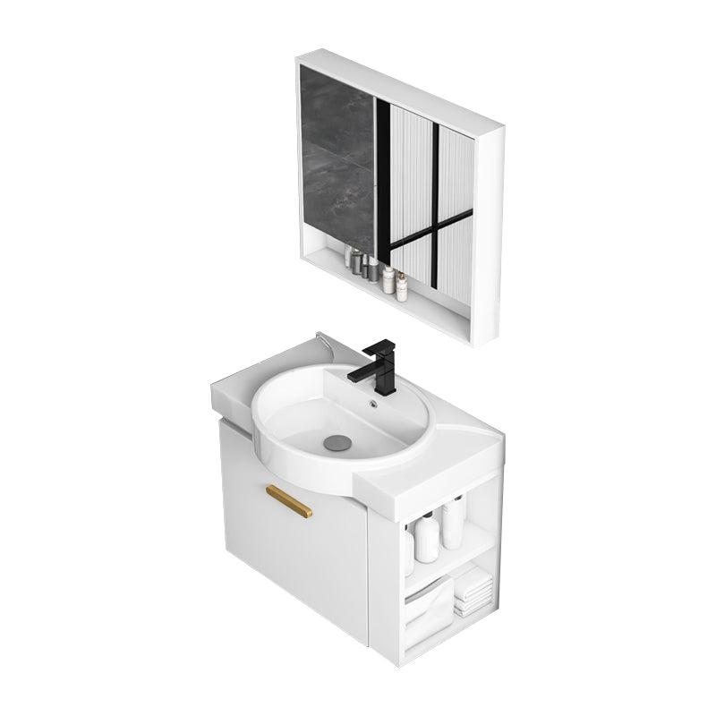 Modern Single Sink Vanity Set Wall Mount White Ceramic Vanity Vanity & Faucet & Mirror Cabinet Clearhalo 'Bathroom Remodel & Bathroom Fixtures' 'Bathroom Vanities' 'bathroom_vanities' 'Home Improvement' 'home_improvement' 'home_improvement_bathroom_vanities' 7394926