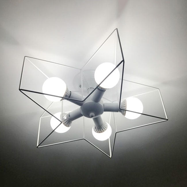Star Cage Metallic Shade Semi Flush Pendant Light Loft Stylish 5 Lights Bedroom Ceiling Lighting in Black/White White Clearhalo 'Ceiling Lights' 'Close To Ceiling Lights' 'Close to ceiling' 'Semi-flushmount' Lighting' 7395