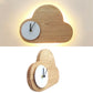 Cloud Boys Girls Bedroom Wall Lighting with Clock Wood Cartoon Wall Lamp in Beige Clearhalo 'Wall Lamps & Sconces' 'Wall Lights' Lighting' 73953