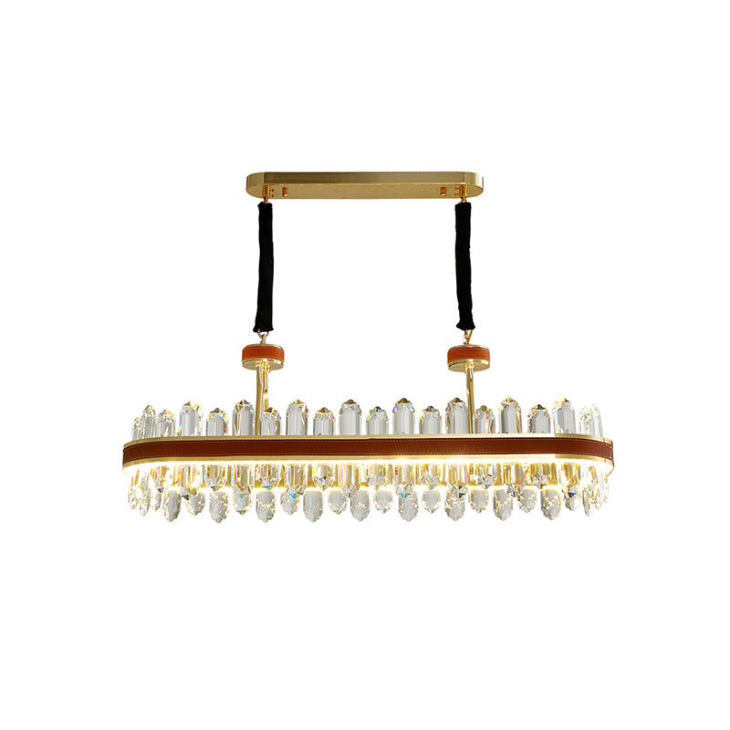 Modern Rectangular Island Hanging Light LED Leatherwear Ceiling Suspension Lamp in Red with Crystal Block Detail Clearhalo 'Ceiling Lights' 'Island Lights' Lighting' 739564