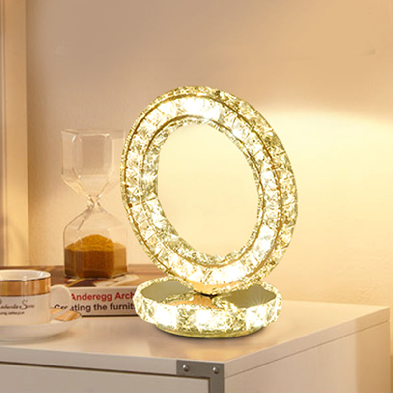 Metal Chrome Finish Night Table Light Loving Heart/Round LED Modernism Night Lamp with Crystal Accent for Bedside Clearhalo 'Lamps' 'Table Lamps' Lighting' 739571