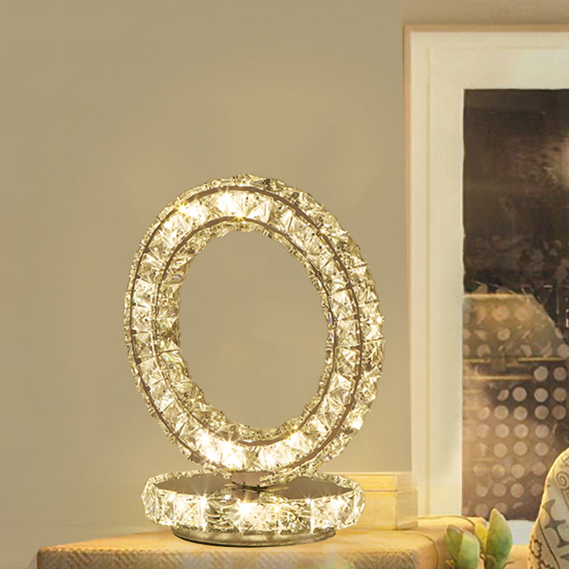 Metal Chrome Finish Night Table Light Loving Heart/Round LED Modernism Night Lamp with Crystal Accent for Bedside Clearhalo 'Lamps' 'Table Lamps' Lighting' 739572